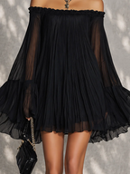 Black Off-shoulder Ruffled Bell Sleeve Mini Dress
