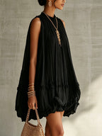 Black Halter Neck Ruffled Chiffon Bubble Mini Dress