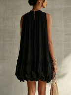 Black Halter Neck Ruffled Chiffon Bubble Mini Dress