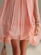 Pink Halter Neck Ruffled Chiffon Bubble Mini Dress
