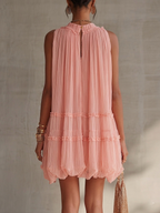 Pink Halter Neck Ruffled Chiffon Bubble Mini Dress