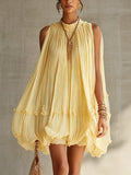 Yellow Halter Neck Ruffled Chiffon Bubble Mini Dress