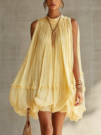 Yellow Halter Neck Ruffled Chiffon Bubble Mini Dress