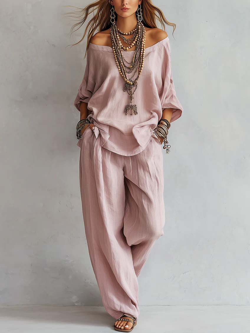 Casual Off-shoulder Top And Wide-leg Pants Set