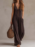 Retro Ruffled V-neck Wide-leg Jumpsuit