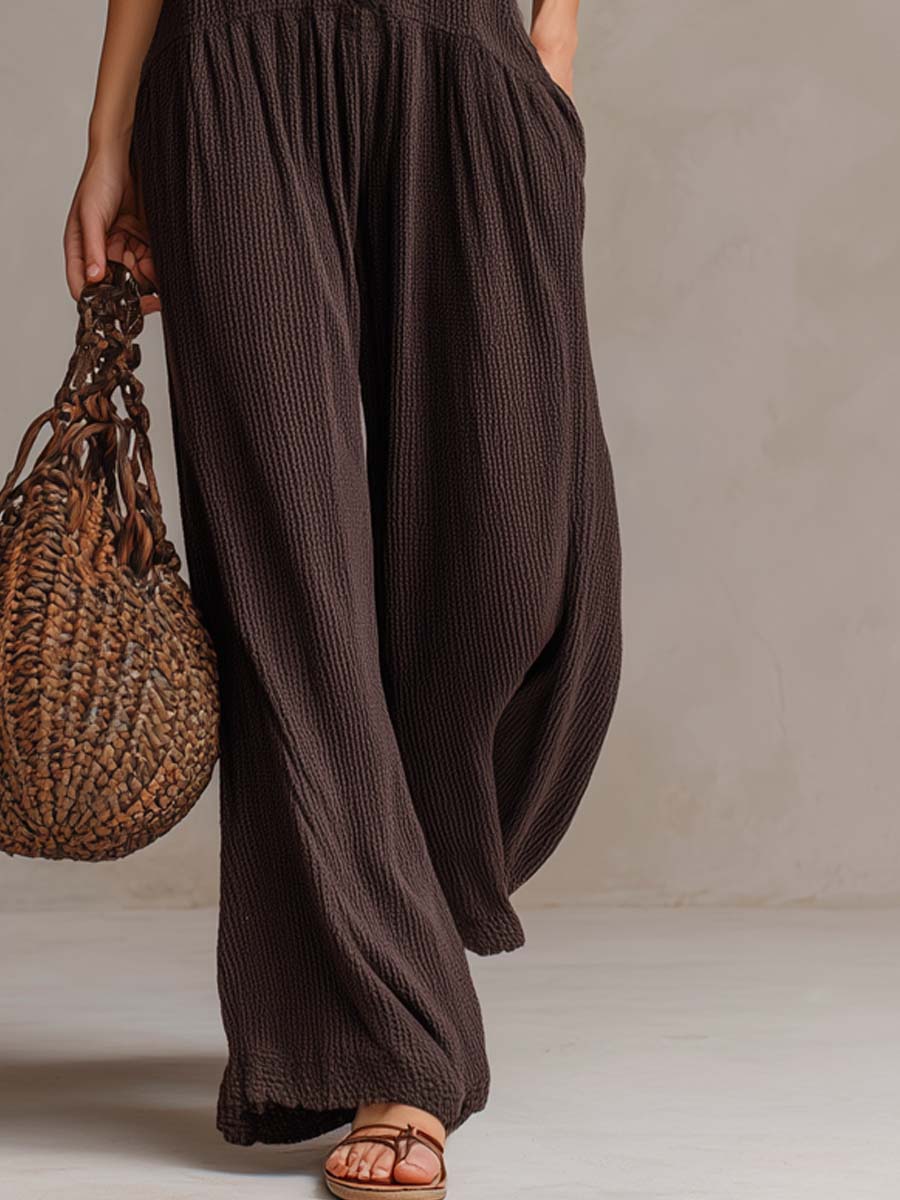 Retro Ruffled V-neck Wide-leg Jumpsuit
