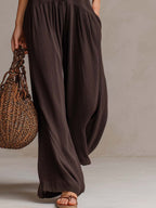 Retro Ruffled V-neck Wide-leg Jumpsuit