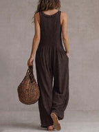 Retro Ruffled V-neck Wide-leg Jumpsuit
