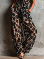 Black Animal Print Halter-neck Loose-fitting Chiffon Wide-leg Jumpsuit