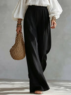 White Off-the-shoulder Tank Top And Black Wide-leg Pants Suit