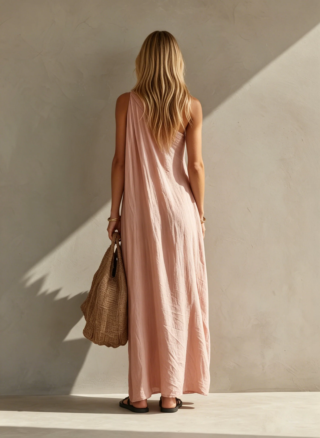 Elegant Pink One-shoulder Sleeveless Maxi Dress