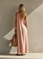 Elegant Pink One-shoulder Sleeveless Maxi Dress