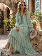 Mint Green Chiffon Ruffled Top Paired With A Layered Skirt Set