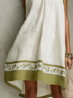 White And Olive Green Floral Sleeveless A-line Mini Dress