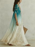 Gradient Gold Printed Kaftan Flowing Maxi Dress
