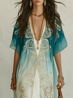 Gradient Gold Printed Kaftan Flowing Maxi Dress