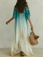 Gradient Gold Printed Kaftan Flowing Maxi Dress