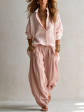 Pink Loose Shirt And Wide-leg Lantern Pants Set
