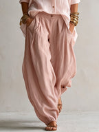Pink Loose Shirt And Wide-leg Lantern Pants Set
