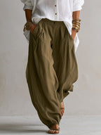 White Loose Shirt And Green Wide-leg Lantern Pants Suit