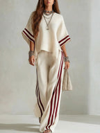 Casual Striped Color-Block Wide-Leg Pants Two-Piece Set