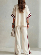 Casual Striped Color-Block Wide-Leg Pants Two-Piece Set