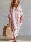 Bohemian V-Neck Striped Kaftan Maxi Dress