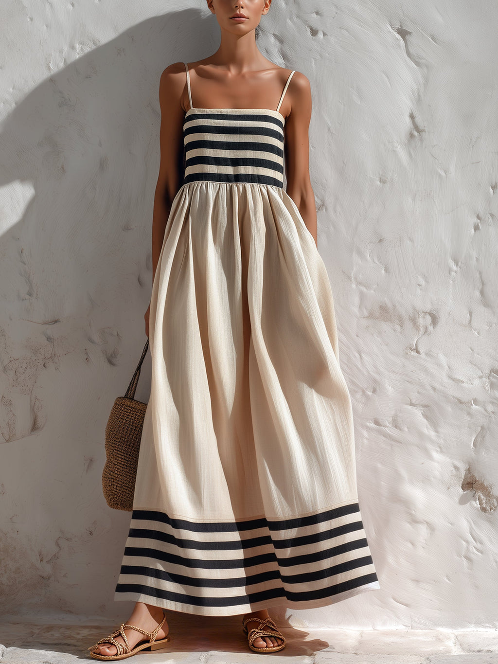 Black And White Stripe Spaghetti Strap Maxi Dress