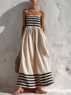 Black And White Stripe Spaghetti Strap Maxi Dress