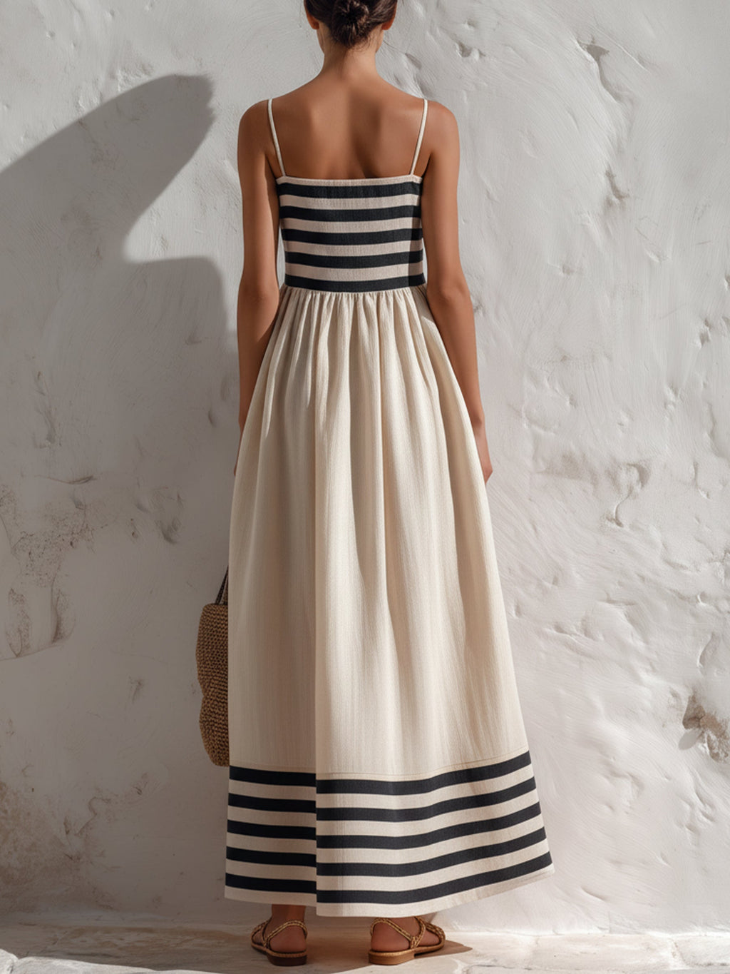 Black And White Stripe Spaghetti Strap Maxi Dress