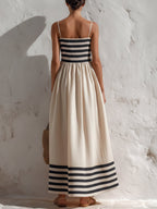 Black And White Stripe Spaghetti Strap Maxi Dress