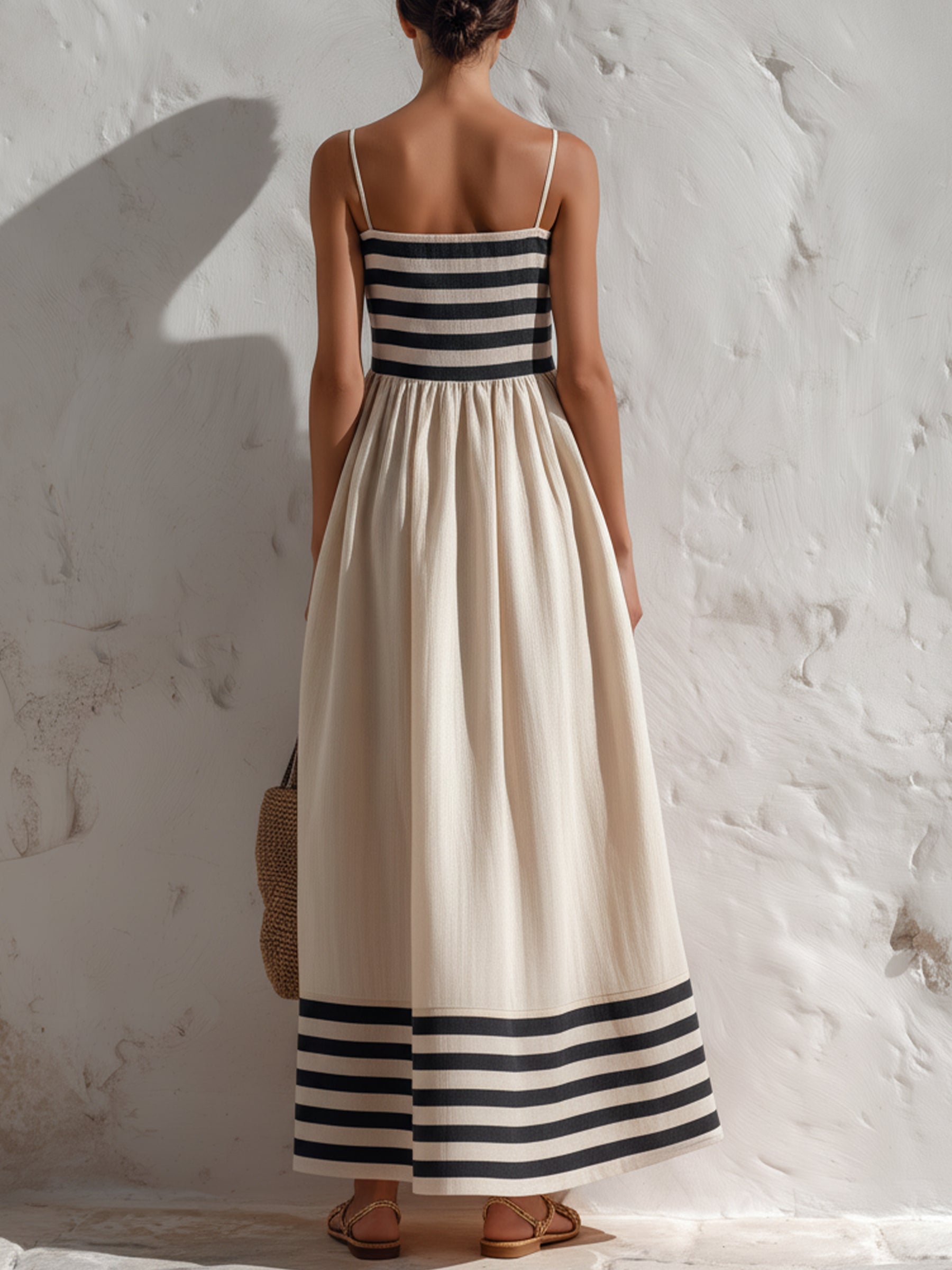 Black And White Stripe Spaghetti Strap Maxi Dress