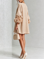 Beige Floral Button-down Mini Dress With Striking Floral Cuffs