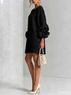 Black Floral Button-down Mini Dress With Striking Floral Cuffs
