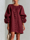 Burgundy Floral Button-down Mini Dress With Striking Floral Cuffs