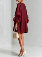 White Floral Button-down Mini Dress With Striking Floral Cuffs