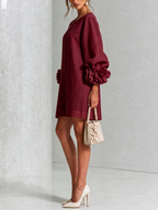 White Floral Button-down Mini Dress With Striking Floral Cuffs