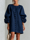 Navy Floral Button-down Mini Dress With Striking Floral Cuffs