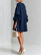 Navy Floral Button-down Mini Dress With Striking Floral Cuffs