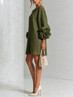 White Floral Button-down Mini Dress With Striking Floral Cuffs