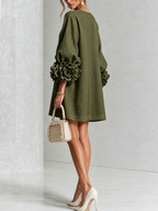 White Floral Button-down Mini Dress With Striking Floral Cuffs