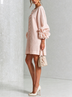 Pink Floral Button-down Mini Dress With Striking Floral Cuffs