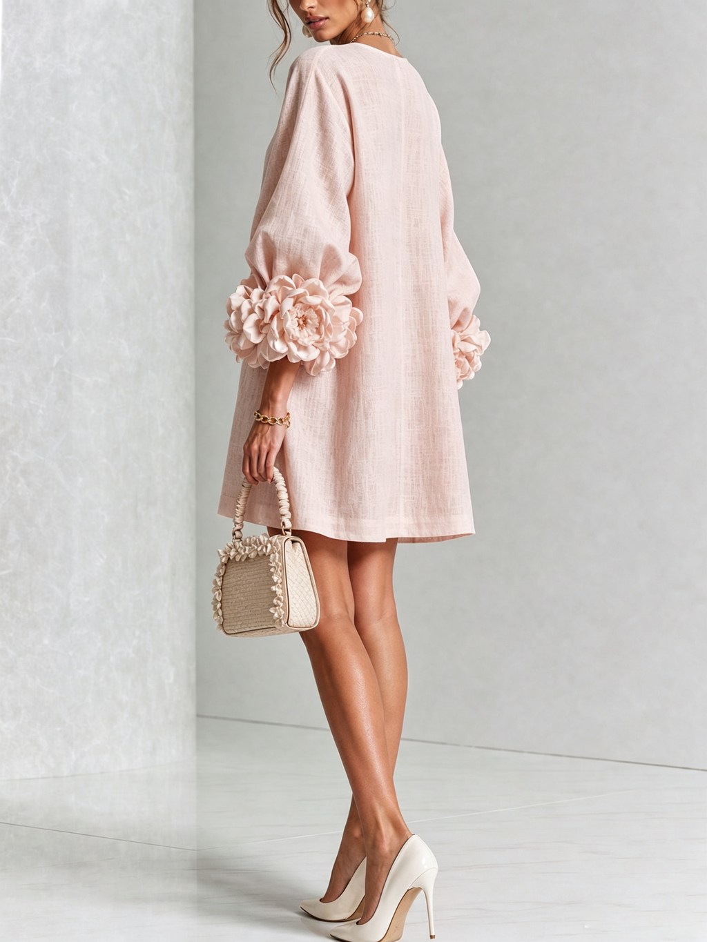 Pink Floral Button-down Mini Dress With Striking Floral Cuffs