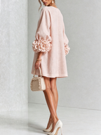 White Floral Button-down Mini Dress With Striking Floral Cuffs