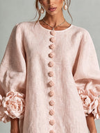 Pink Floral Button-down Mini Dress With Striking Floral Cuffs