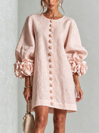Pink Floral Button-down Mini Dress With Striking Floral Cuffs