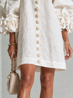 White Floral Button-down Mini Dress With Striking Floral Cuffs