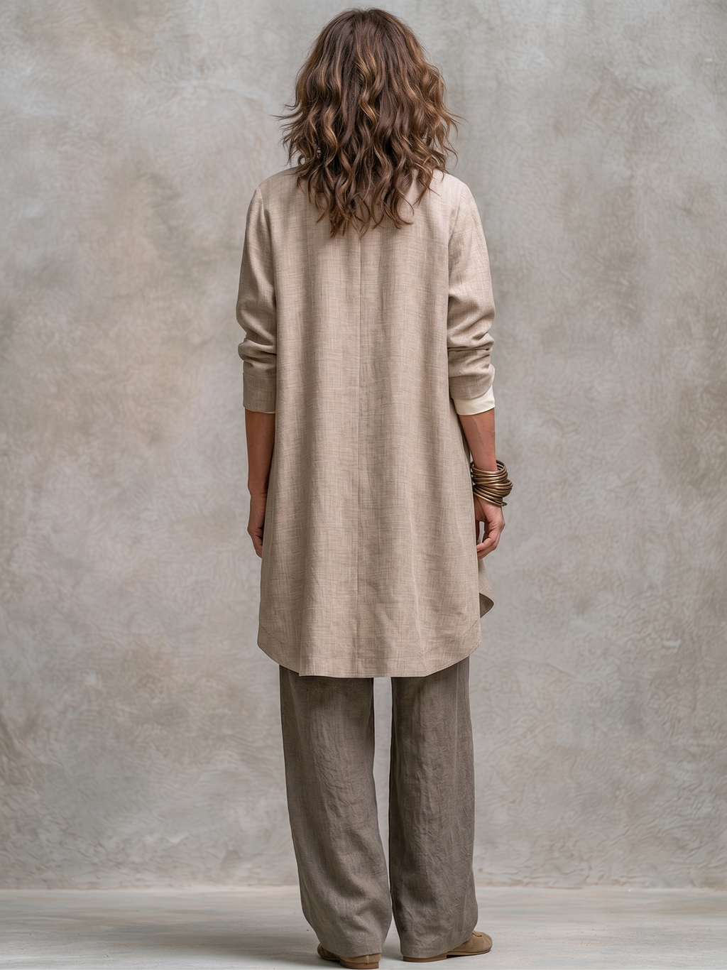 Beige Grey Casual Layered Three-piece Elegant Wide-leg Pants Suit