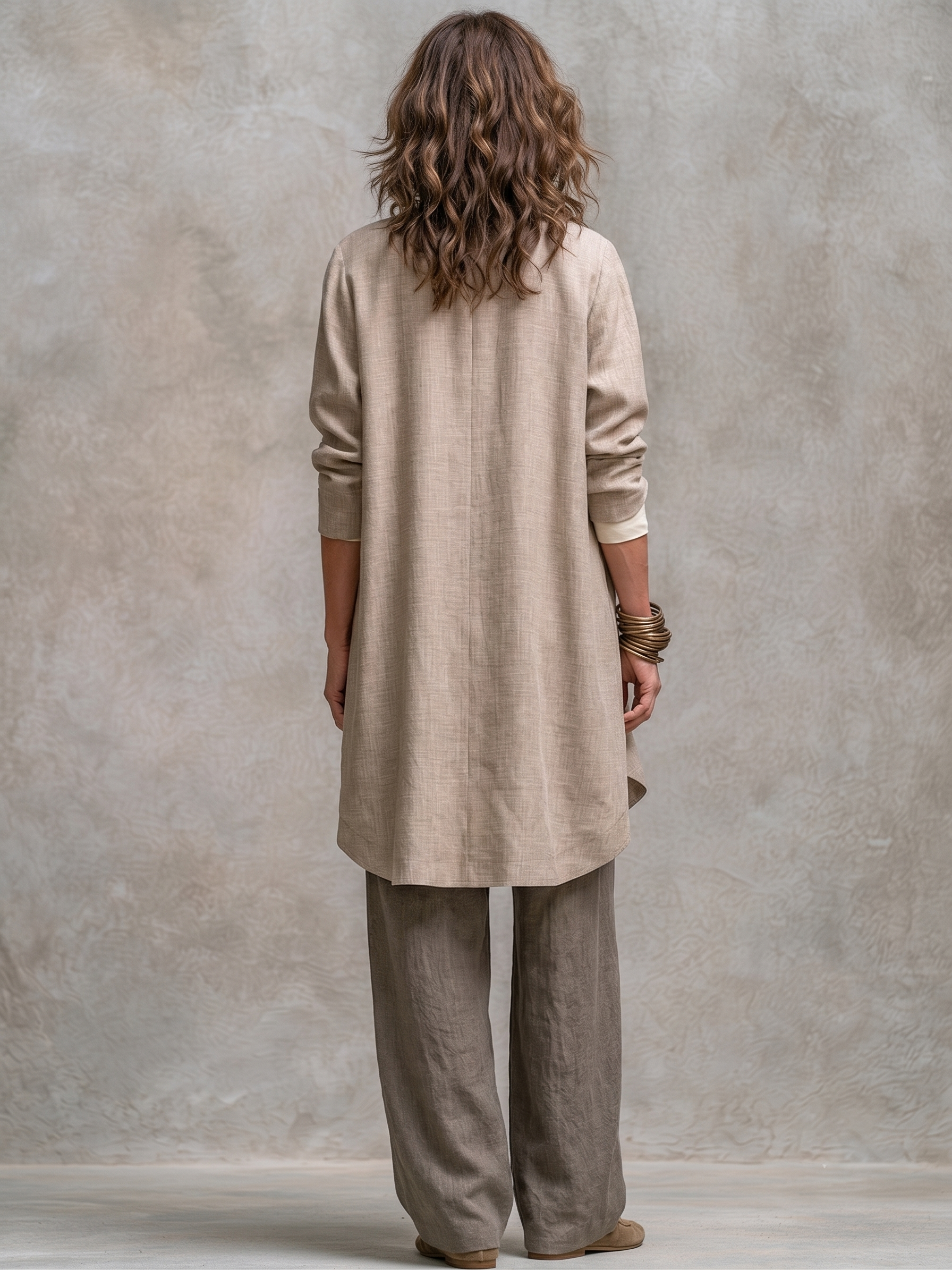 Beige Grey Casual Layered Three-piece Elegant Wide-leg Pants Suit