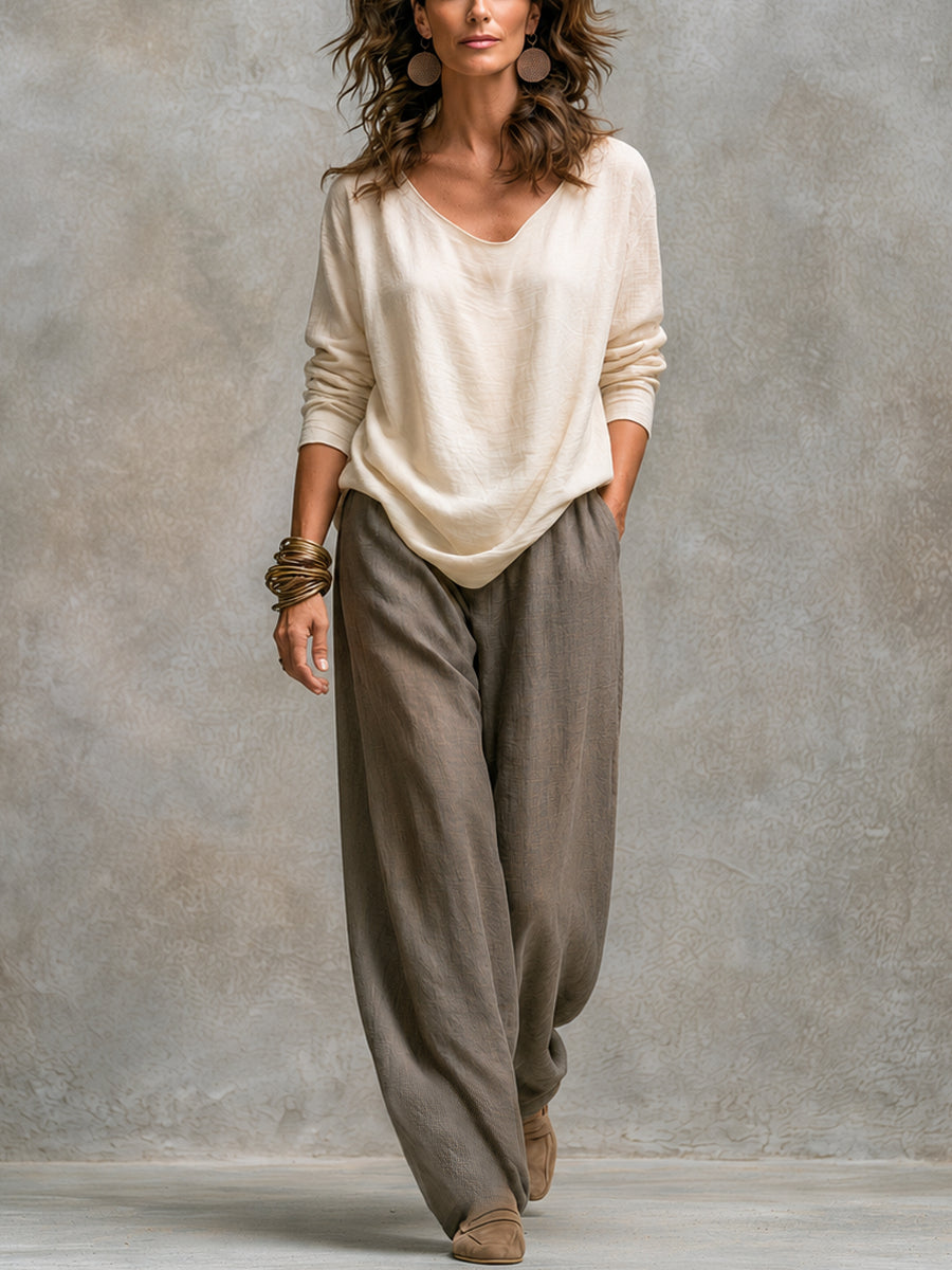Beige Grey Casual Layered Three-piece Elegant Wide-leg Pants Suit